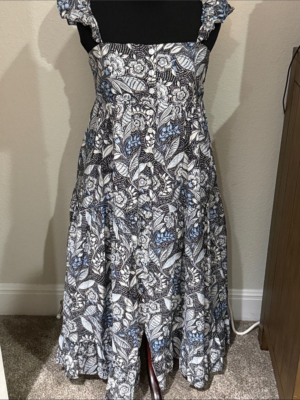 summersalt Black & Light Blue Floral Square-Neck Midi Dress